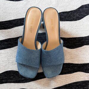Size 7 Nine West Bammah Denim Platform Slide Sandal